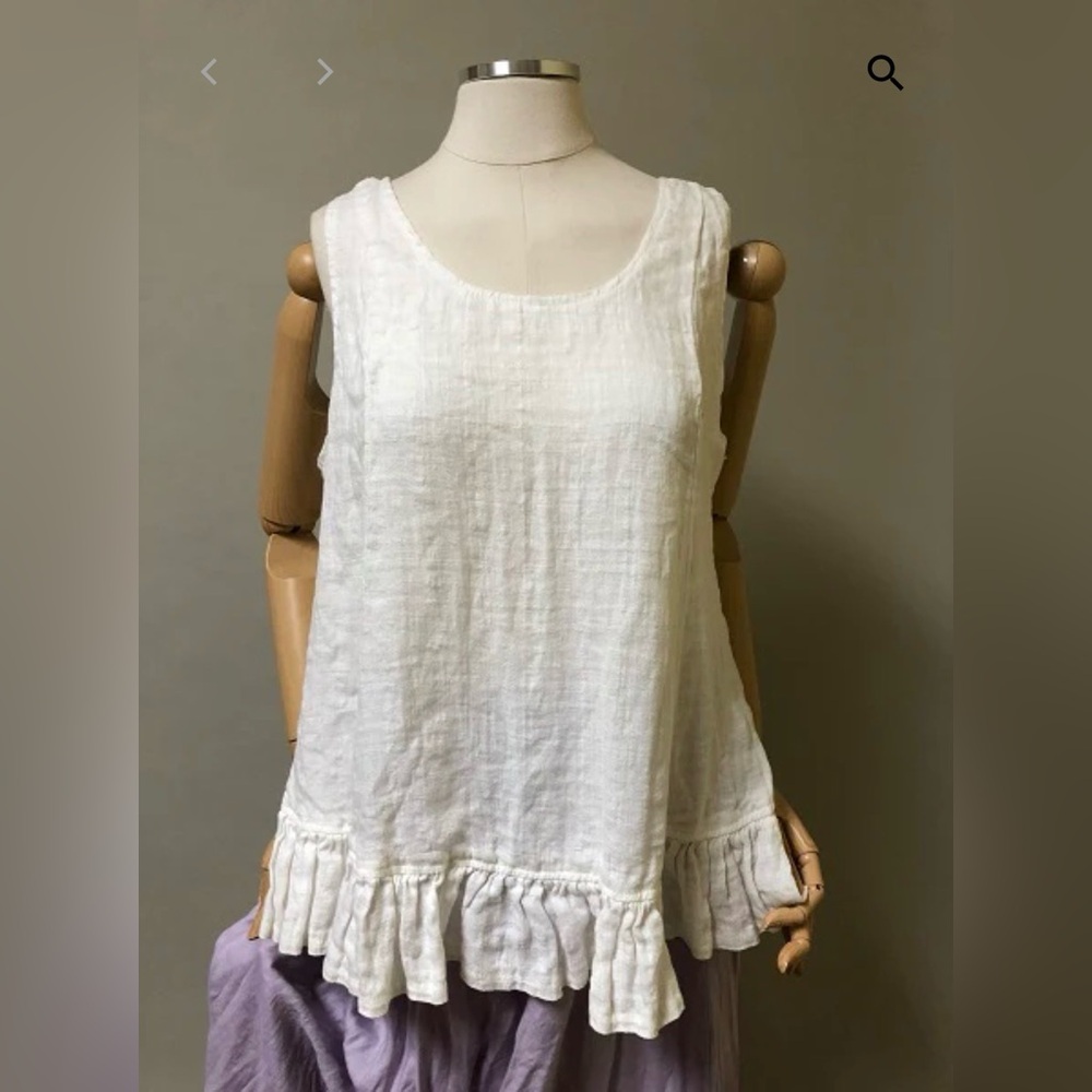 Heart’s Desire Shell Cami NWOT Cream Windowpane Linen Ruffle-Bottom Relaxed M